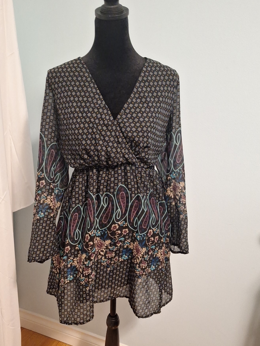 Charlotte Russe Black Floral Paisley Wrap Dress